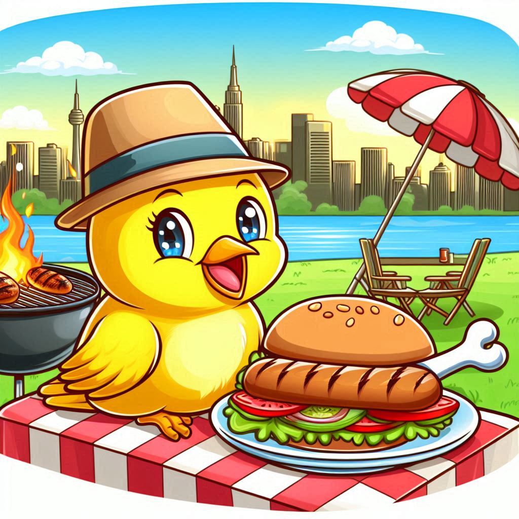 BBQ event with a canary enjoying the view